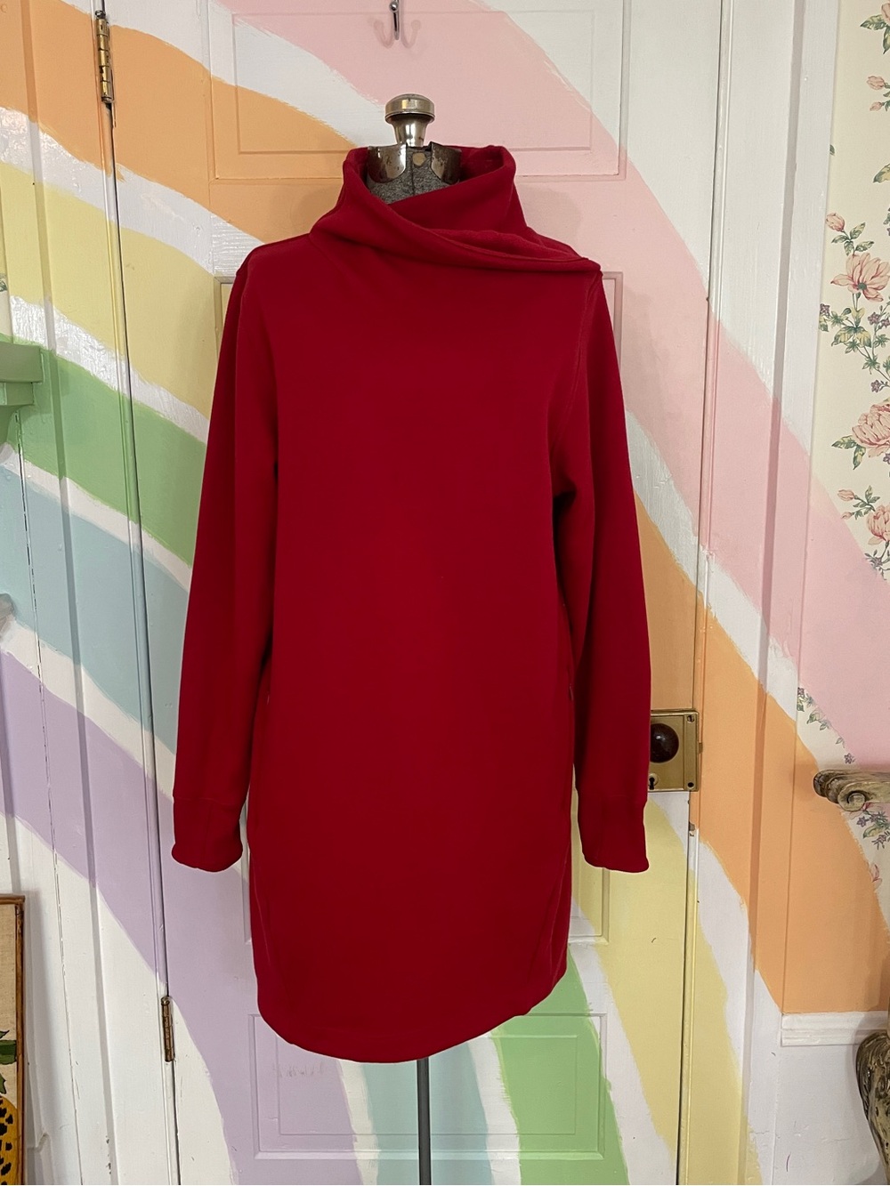 Athleta Cozy Karma Mock Neck Soft Fleece Athleisure Red Dress Sz L 🧡🎀